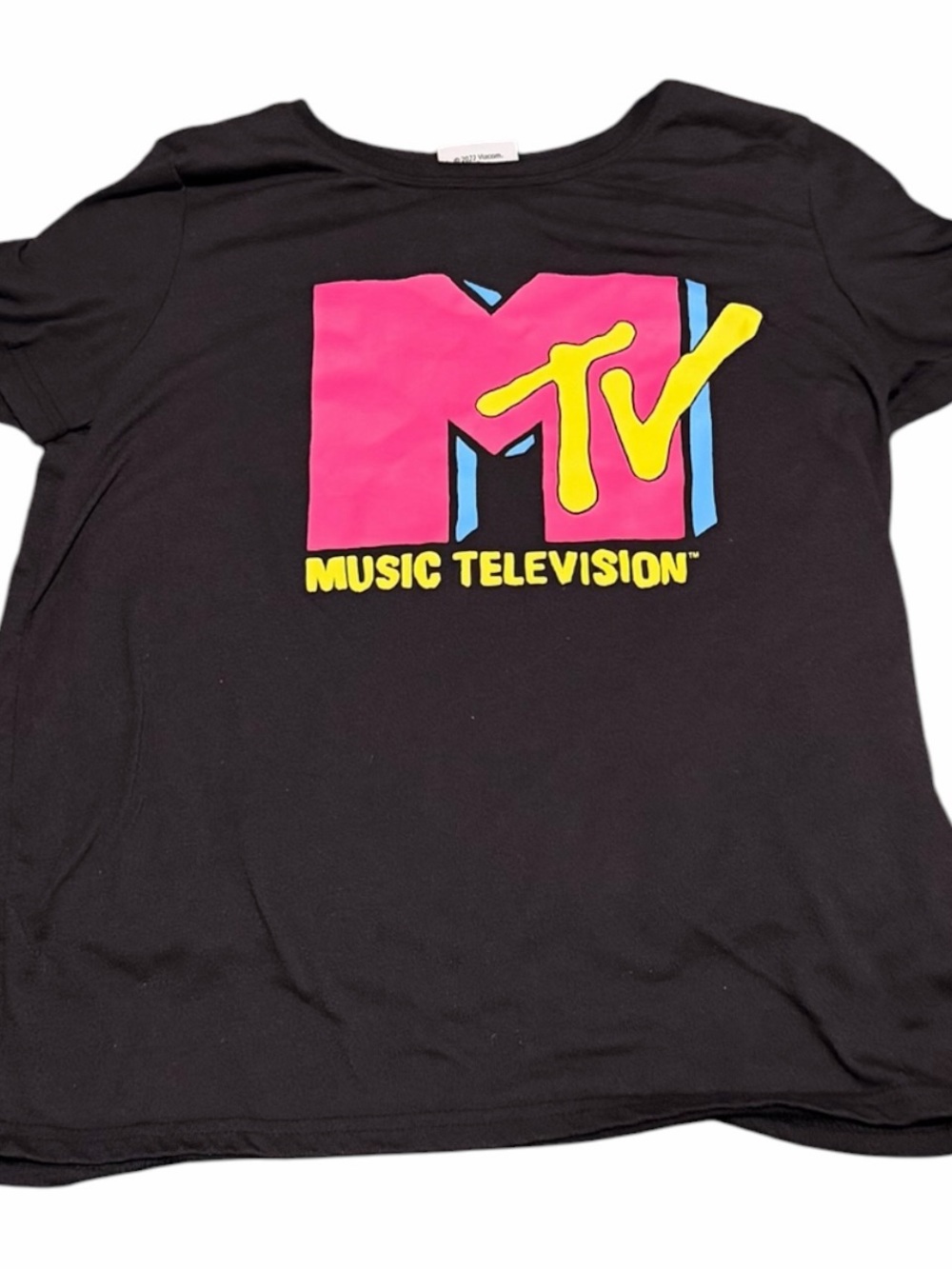 MTV Black Graphic T-Shirt with Pink and Yellow Logo